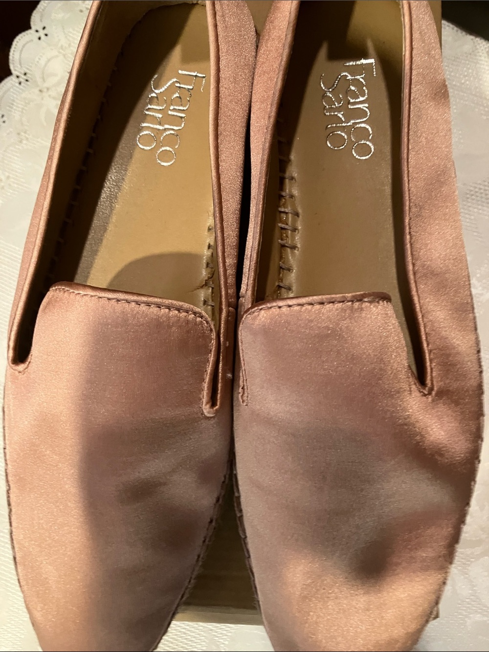 Franco Sarto Satin Slip-On Loafers in Blush Pink